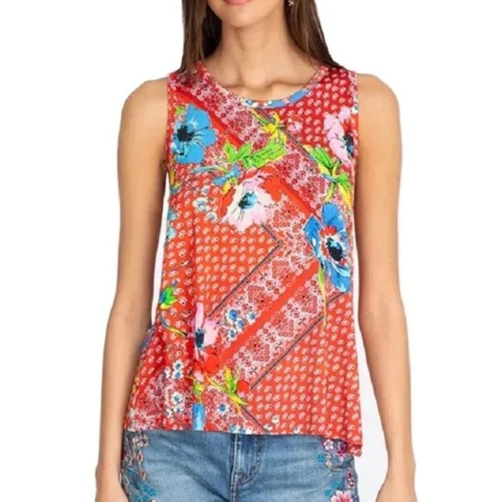 Johnny Was Martha Swing Floral & Bandana Print Red Tank Top